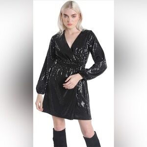 Black Sequin Wrap Dress Size Small